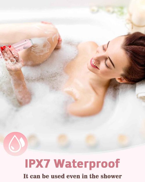 Bikini Trimmer for Women, Dual-Head Women's Electric Razor, 2-in-1 Electric Shaver for Women Pubic Hair/Legs/Arms/Underarm/Face, IPX7 Waterproof Wet/Dry Use (Rose Pink)