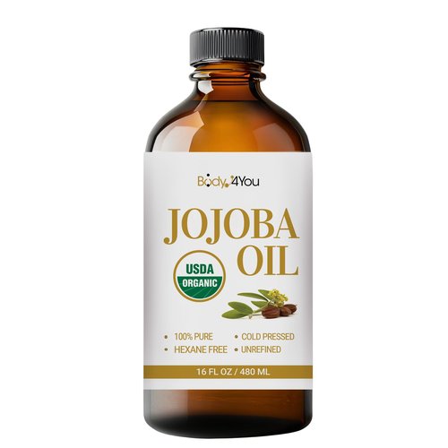 BodyJ4You Organic Jojoba Oil for Skin - USDA Organic 100% Pure Natural - Face Skin Gua Sha Facial Dermaplaning Hair Scalp Massage - Unrefined Cold Pressed Hexane Free - 16 Fl Oz