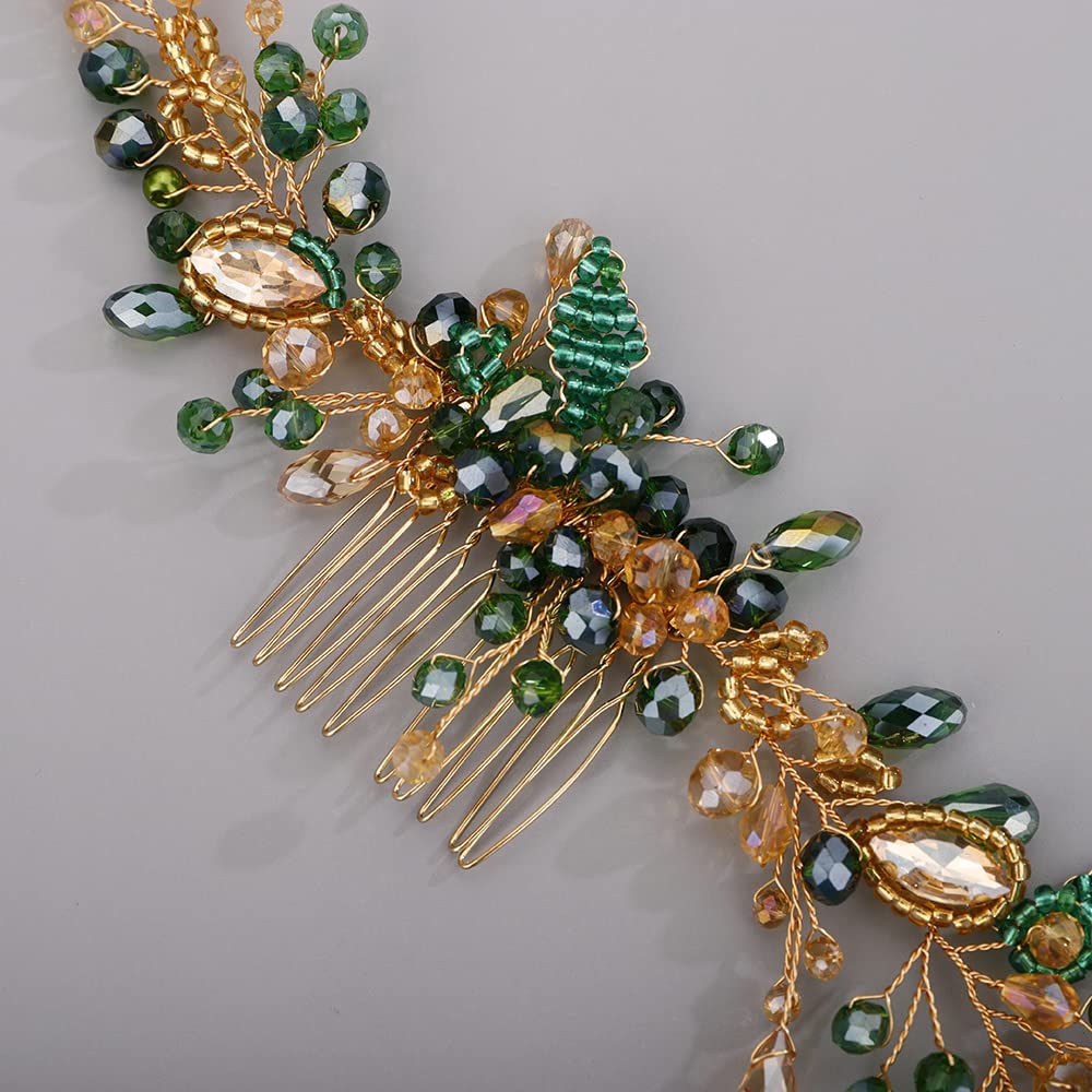 BERYUAN Cute Beads Hair Comb for Bride Women Girls Crystals Hair Comb Multi-Color Beaded Hair Comb Green 1