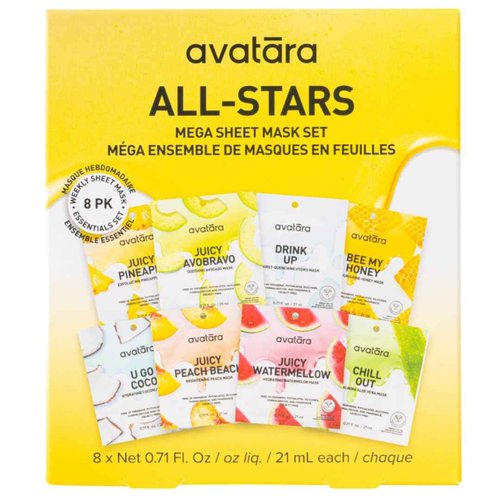 Avatara All-Stars 8-Pack Sheet Mask Set, Beauty and Skincare Face Masks Collection | Natural Extracts | Hydrating Skin Care Set, All Skin Types | Clean Korean Skincare