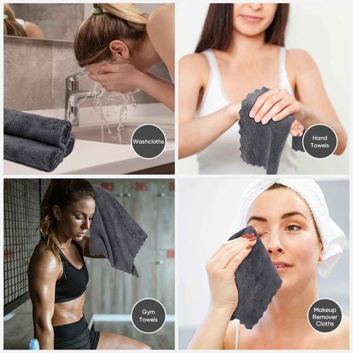 Orighty Ultra Soft Washcloths 12 Pack, Premium Microfiber Towel Sets 12x12 inches, Absorbent and Quick Drying Coral Velvet Washcloth, Multi-Purpose Wash Cloths for Bathroom, Hotel, and Gym (Grey)