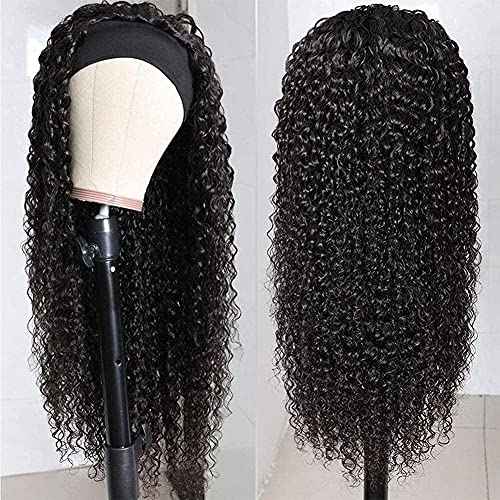 XSY Headband Wig Human Hair Deep Wave 18 Inch Curly Headband Human Hair Wigs for Black Women Glueless None Lace Front Wig 150% Density Natural Black Color