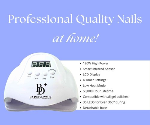 120W UV LED Nail Lamp for Gel Nails – Professional Nail Dryer with 4 Timers, LCD Display, Auto Sensor & Low Heat Mode – Removable Base, 36 LED Beads – BAREDAZZLE