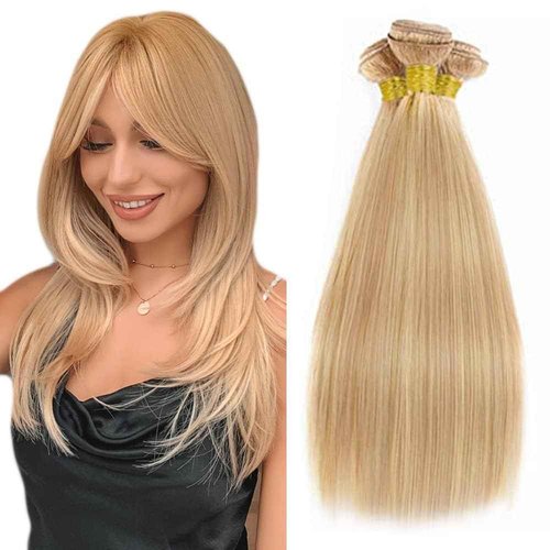 Giginger Bundles Human Hair P27/613 Blonde Straight Human Hair Bundles 10 12 14 Inch Highlight Honey Blonde Unprocessed Quick Weave Soft Sewn In Hair Extensions for Black Women
