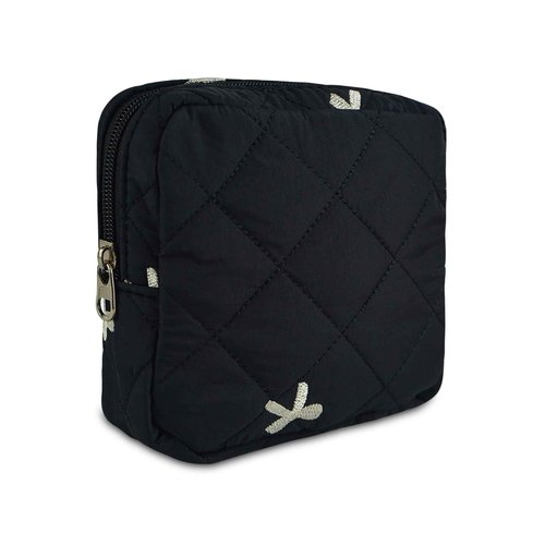 AMZMA Small Floral Quilted Makeup Bag, Coquette Aesthetic Travel Toiletry Organizer for Women, Lightweight Cotton Cosmetic Pouch