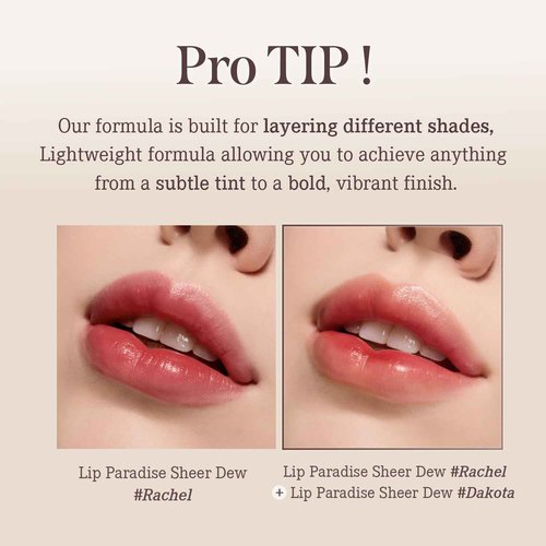 DEARDAHLIA Lip Paradise Sheer Dew Lipstick (Dakota) - Silky & Dewy Glow Lipstick with a Smooth and Hydrating Texture, and Buildable High-Pigment Color. Vegan & Cruelty-Free.