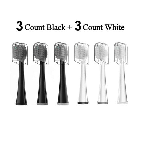 Replacement Brush Heads for Waterpick Sonic Fusion 2.0 Flossing Toothbrush with Cover, Compact, 3 Count White + 3 Count Black, Soft Bristles
