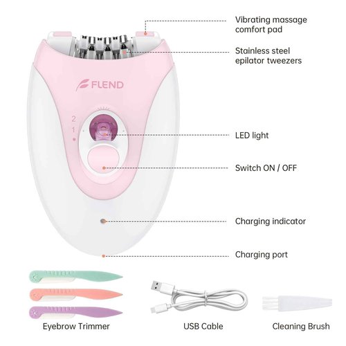 Epilator, Epilators Hair Removal for Women - 2-Speed Epilator with Massage Pad, Rechargeable LED Hair Removal Device for Face/Bikini/Arms/Legs/