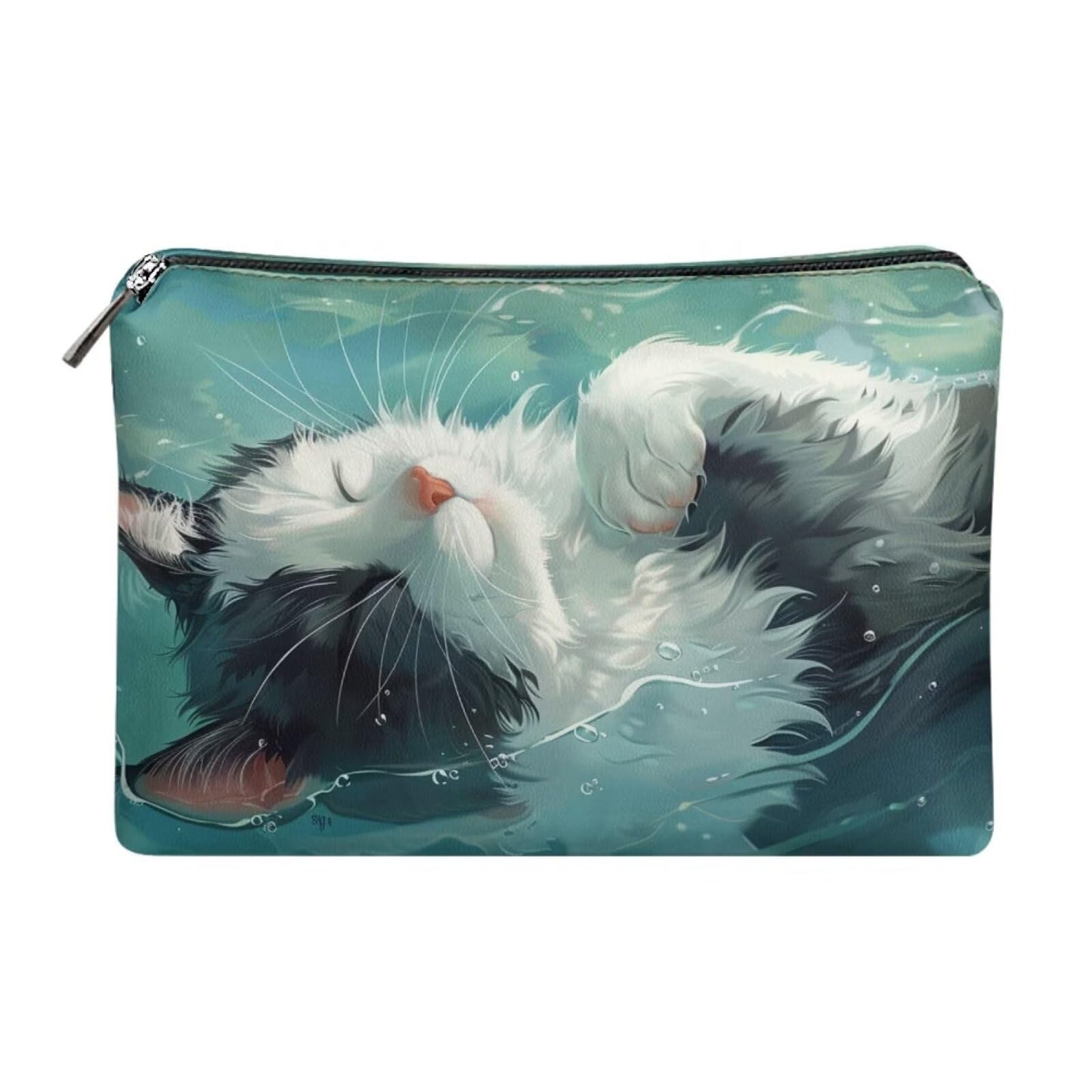 ELEDIZI Cute Sleeping Cat Makeup Bag for Purse Travel Toiletry Bag for Women Carry On Pu Leather Cosmetic Pouch with Zipper Travel Skincare Bag Waterproof Travel Storage Bag for Womens Small Items