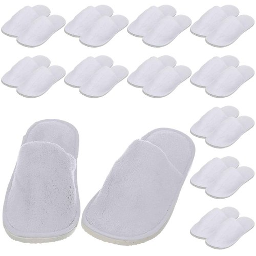 Tarpop 12 Pairs Disposable Slippers for Guests Bulk House Spa Slippers Fluffy Coral Fleece Indoor Hotel Shoes for Women Men Shoeless Home Hotel Bedroom Travel(White)