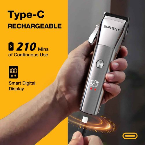 SUPRENT Low Noise Hair Clippers for Men Easy-Clean Waterproof Clippers, Cordless Clippers & Trimmers Set for Family Grooming