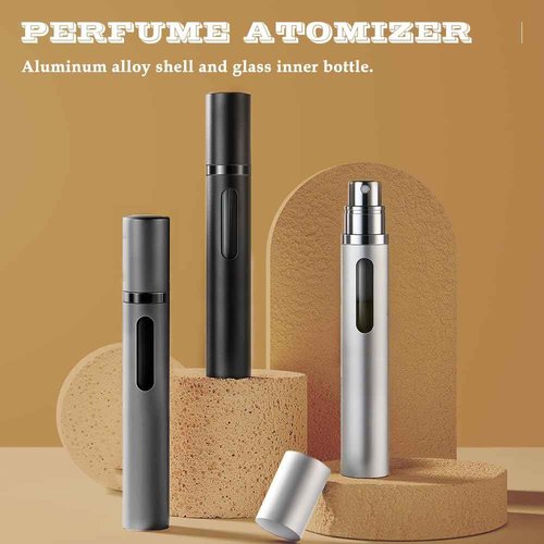 DIOHIO 10ml Perfume Atomizer Travel Refillable, 3PCS Perfume Travel Refillable Bottle,Bottom-Filling Fragrances Perfumes Bottle,Mini Cologne Dispenser,Portable Sprayer（Black-Grey-Silver）