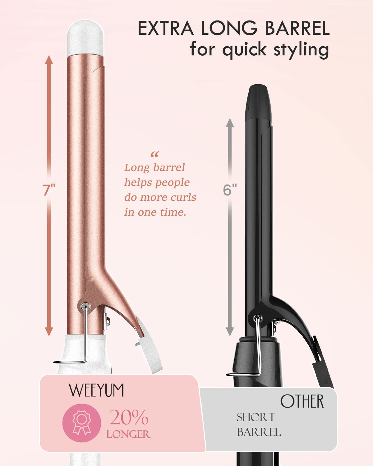 WEEYUM 1 Inch Curling Iron, Long Barrel Curling Wand for Hair, Ceramic Tourmaline Hair Curling Iron Double Voltage(100-240V)