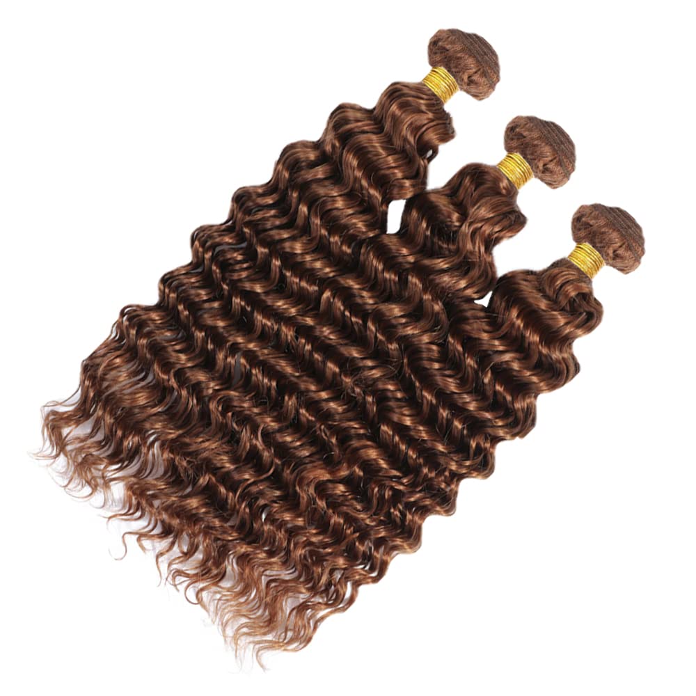 24 24 24 Inch Color #30 Deep Wave Bundles Brown Human Hair Bundle Brazilian Virgin Brown Wet and Wavy Bundles Human Hair Double Weft Light Brown Human Hair Bundles Color #30