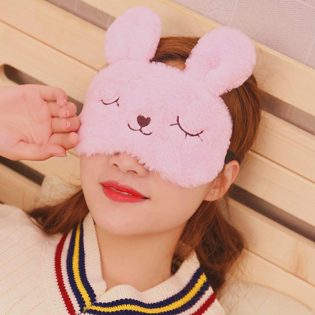 Cartoon Animal Funny Sleep Mask with Eyes Pink Bunny Rabbit Sleeping Eye Mask Plush Rabbit Eye Mask Sleeping Mask Blindfold