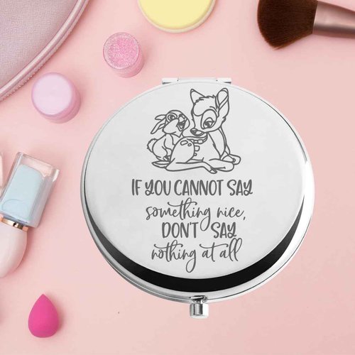 KEYCHIN Bambi and Thumper Pocket Mirror - Deer Fans Gifts 'If You Can't Say Something Nice' Compact Makeup Mirror (Silver)