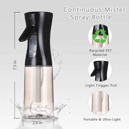 ESSKAM Hair Spray Bottles, Continuous Spray Bottle Fine Water Mist Spray Bottles for Hair, 2-Pack 6.8 OZ (200 ML) Mister Spray Bottle for Cleaning,Plants,Barbers,Black