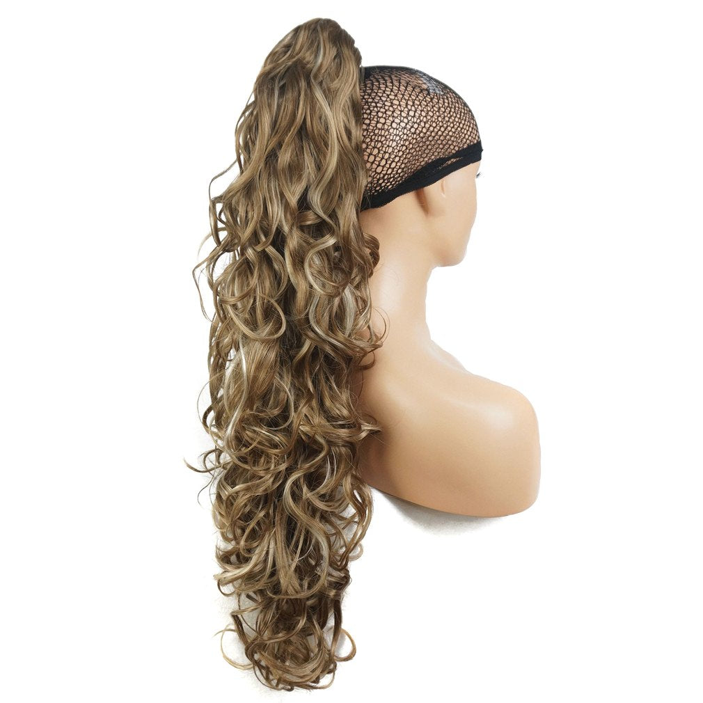 Lydell 30" Long Curly Styled Clip In Claw Ponytail Hair Extension Synthetic Hairpiece 280g with a jaw/claw clip (H16-613 blonde with Highlights)