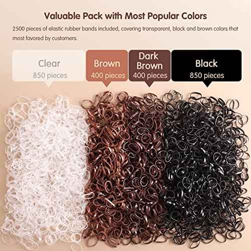 Funtopia Mini Hair Ties, 2500Pcs Soft Hair Rubber Bands and Elastics for Girls Women with Organizer Box (Black, Clear, Brown, Dark Brown)
