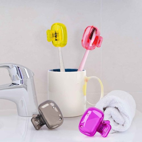 Eaezerav 4 Pack Toothbrush Covers Caps, Tooth Brush Protector Toothbrush Coverings Clips Portable Plastic Tooth Brush Head Case for Travel, Business, Camping, School, Home