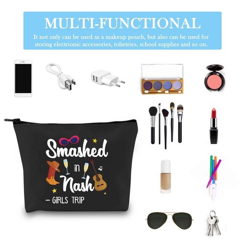 GJTIM Nashville Bachelorette Gift Makeup Bag Smashed In Nash Trip Favor Hangover Kit Bag (Smashed In Nash Black)