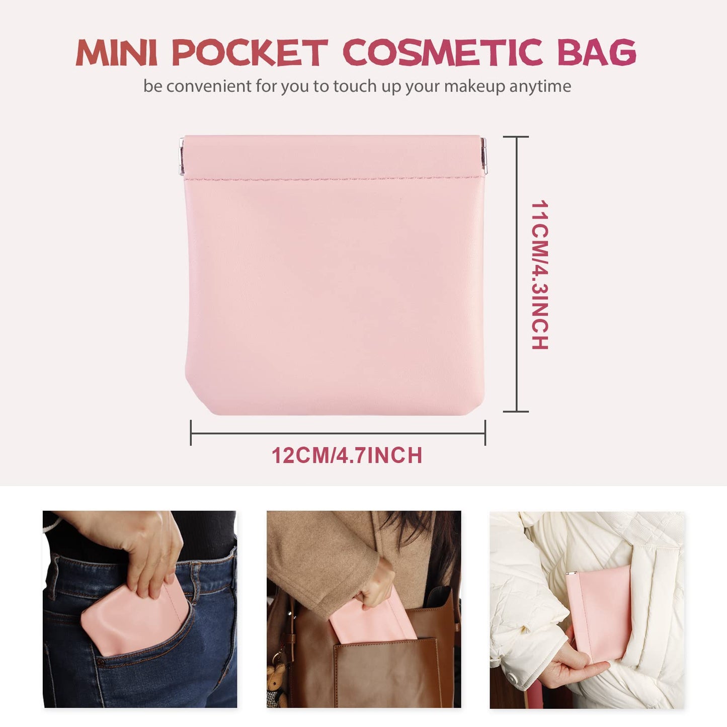 mayace Pocket Cosmetic Bag - 8 Pcs Small Makeup Bag Pocket Cosmetic Bag Squeeze Top No Zipper Self-closing Makeup Pouch, Waterproof Mini Travel Storage Makeup Cosmetics Bag for Women Girls