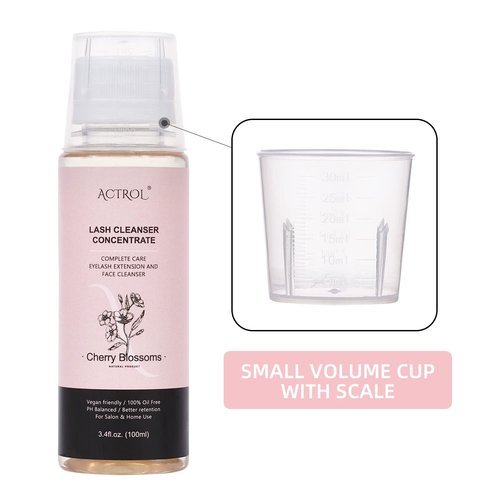 ACTROL Eyelash Shampoo Concentrate 100ml Lash Extensions Cleanser Concentrate Cherry Blossom Natural Foaming Shampoo DIY Wash for Extensions Lashes with Salon Home Care-Makes 60ml Bottles
