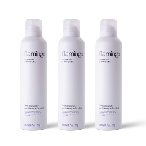 FLAMINGO Women's Razor 5-Blade Refills - Razors for Women - 10ct & Women's Foaming Shaving Gel with Aloe Vera, 6.7oz - 3ct