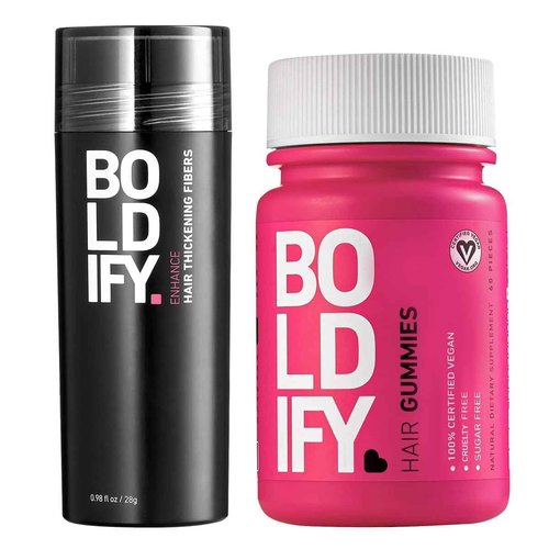 Hair Fibers (DARK BROWN) + Biotin Gummies: Boldify Conceal & Glow Bundle: Undetectable & Natural for Men & Women, Vegan & Sugar Free