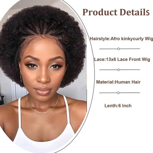 SODLIS Braided Wigs for Black Women 13x6 Lace Front Braideds Wigs Afro Puff Lace Frontal Hair Wig Afro KinkyCurly Human Hair Brazilian Curly Lace Front Wig 6 Inch