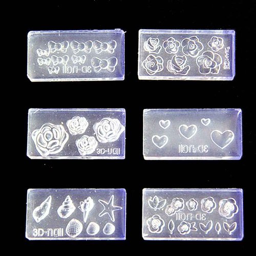 WEWIN loweyuiroy Nail Acrylic Molds Kit, 6 Pieces 3D Stereo Mini Flower Carving Mold Nail Art Mould Template Silicone Mold