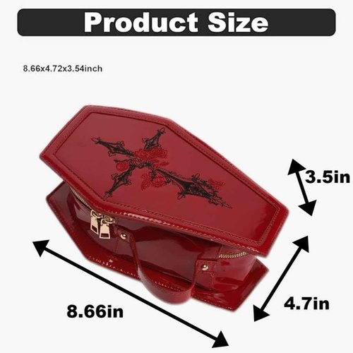 RRISETAG Goth Makeup Bag PU Leather Coffin Bag Halloween Purses Goth Purse Coffin spooky purses for women red y2k purse