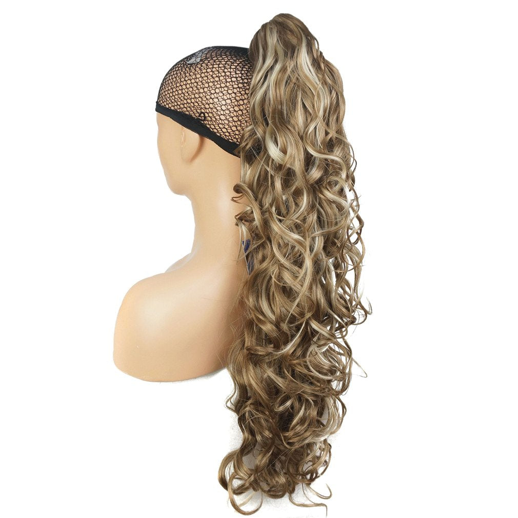 Lydell 30" Long Curly Styled Clip In Claw Ponytail Hair Extension Synthetic Hairpiece 280g with a jaw/claw clip (H16-613 blonde with Highlights)