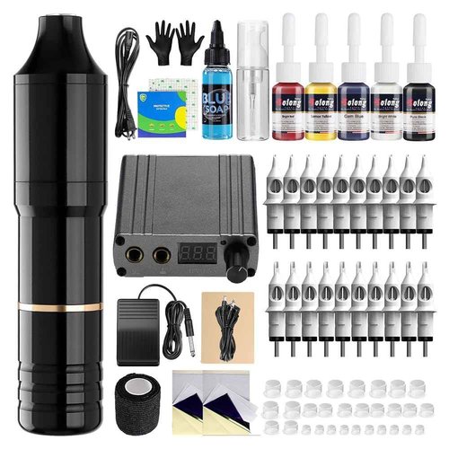 Tattoo Kit Tattoo Pen Rotary Tatoo Machine for Beginner with 20 Cartridges Needles and 5 Color Inks