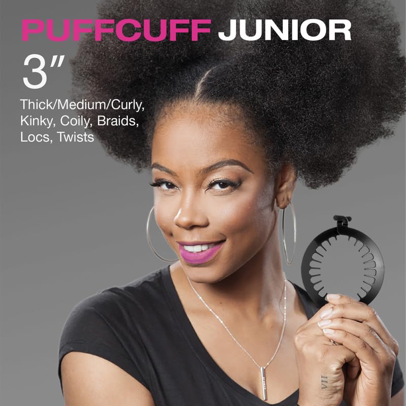 PuffCuff | Junior 3" Hair Clamp | For All Natural Thick, Curly, Kinky, Textured, Locs, or Braided Hair | Painless, Damage-Free Styling Tool | Clear | 1 Piece