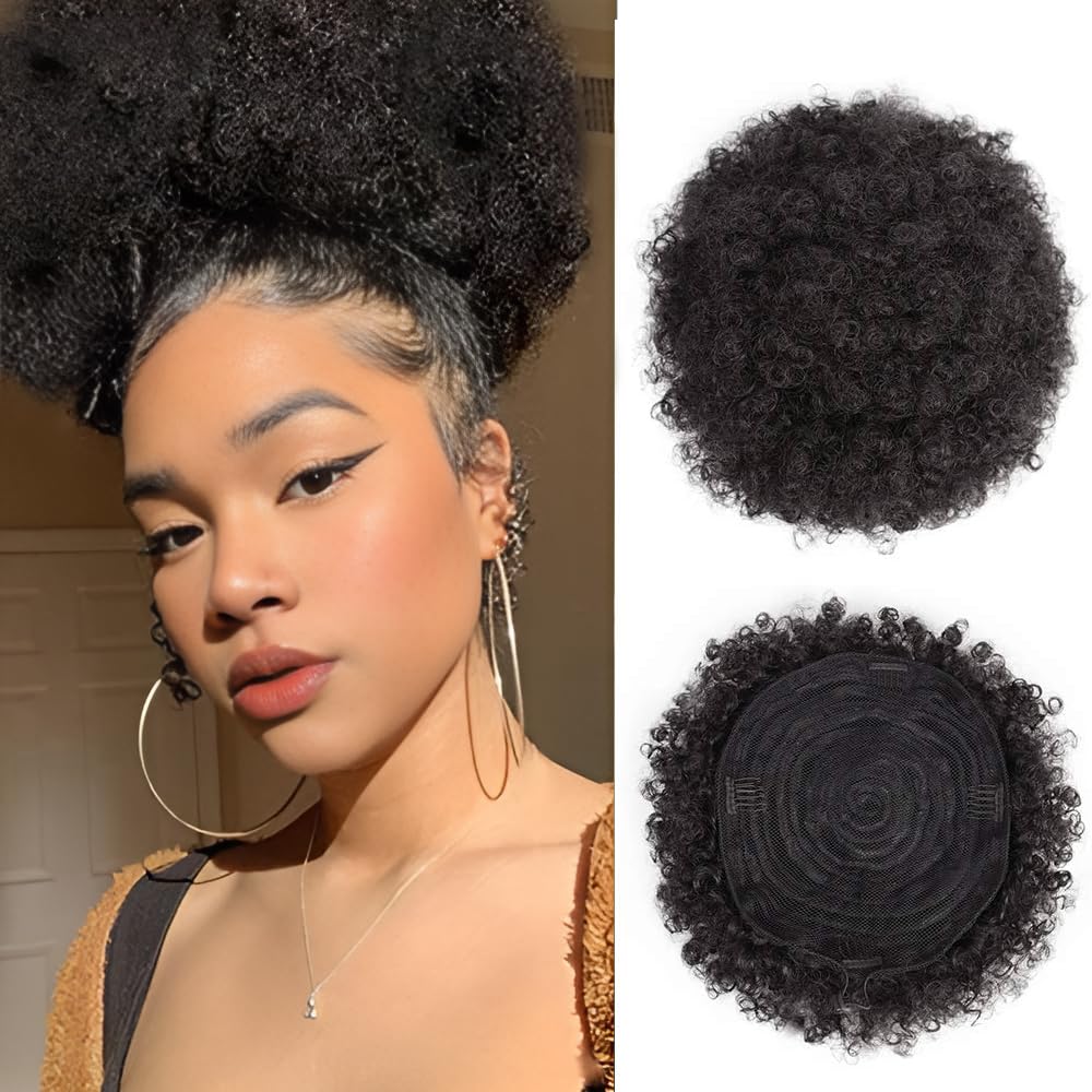 AISI QUEENS Extra Large Size Afro Puff Drawstring Ponytail, Natural Looking Kinky Curly Hair Bun Extension Synthetic Hairpieces Updo Hair Extensions with Clips Extra Large Size(2#)