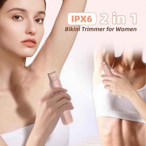 2 in 1 Women's Electric Shaver, Dual Head Bikini Hair Trimmer, IPX6 Waterproof, Wet & Dry, Bikini Underarm Leg Arm Body Facial Epilator. (Pink)