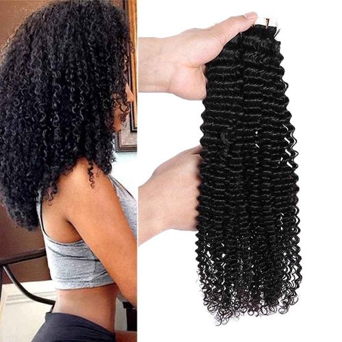 Smartinnov Tape in Hair Extensions Human Hair Deep Curly 14Inch PU Tape Ins for Black Women 20pcs 50G Seamless Curly Tape on Hair Extensions with Invisible Tape Attached Tape on Hair