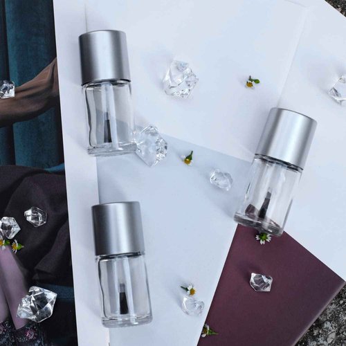 Agidea 6PCS Empty Nail Polish Bottles with Brush, Empty Refillable DIY Glass Nail Polish Bottles with Funnel & Mixing Balls (15ML, Silver)