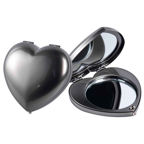 EYIWEITING Mini Heart Compact Mirror,Compact and Beautiful, Portable 1X/2X Magnifier, Sturdy, Perfect for Gifts (Pearl Black)