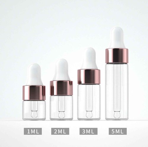 ZbFwmx 1ML Glass Bottles with Glass Eye Dropper Dispenser for Sample Vial Small Essential Oil Bottle with Glass Eye Dropper, Colognes & Perfumes (Rose Gold-Clear)