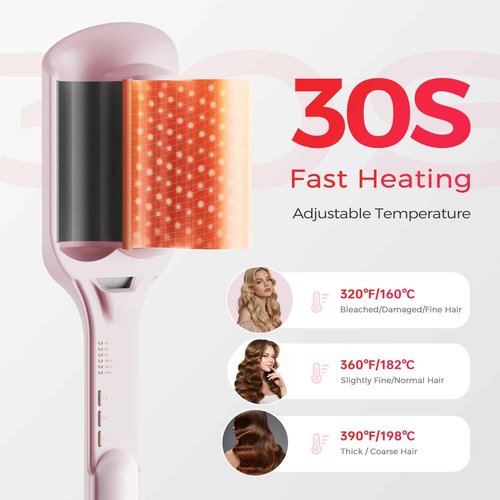 Waver Curling Iron LENA S12 Beach Waver Curling Wand, Hair Tool with 2 Barrels, Anti-Scald Protection, Adjustable Time & Temps, Dual Voltage, Titanium Coating for Effortless, Long-Lasting Waves