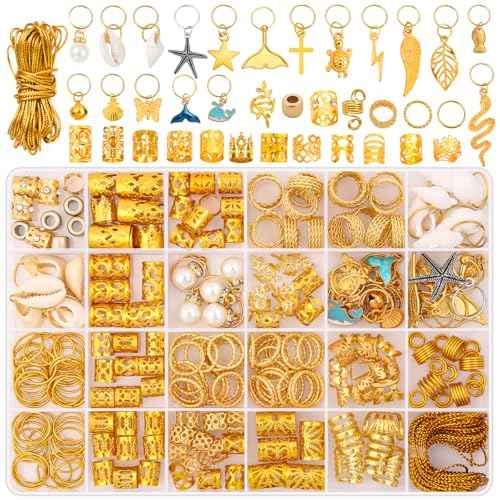 255 PCS Gold Hair Jewelry for Braids, 38 Styles Loc Hair Charms for Women Men, Metal Hair Cuffs Rings Clips for Dreadlock Accessories Hair Braids Jewelry Decorations(Gold)