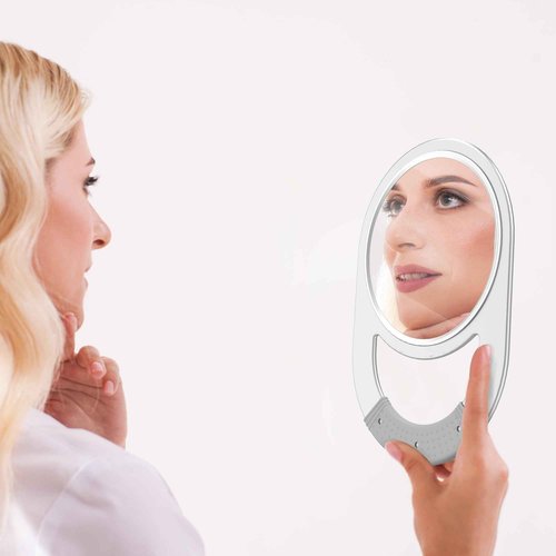 TASALON Unbreakable Hand Mirror, Hand Mirrors with Handle, Salon Barber for Hair, Anti-Slip Hand Held with Rubber Grip for Travel, Makeup, Shaving, Shower, Camping - Silver