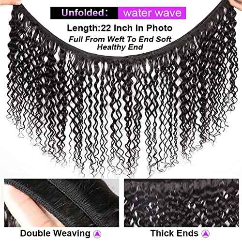 Water Wave Bundles Human Hair 3 Bundles Water Curly (20 22 24 Inch) Brazilian Full Virgin Remy Hair Extension for Women Wet and Wavy Hair Weft Natural Color