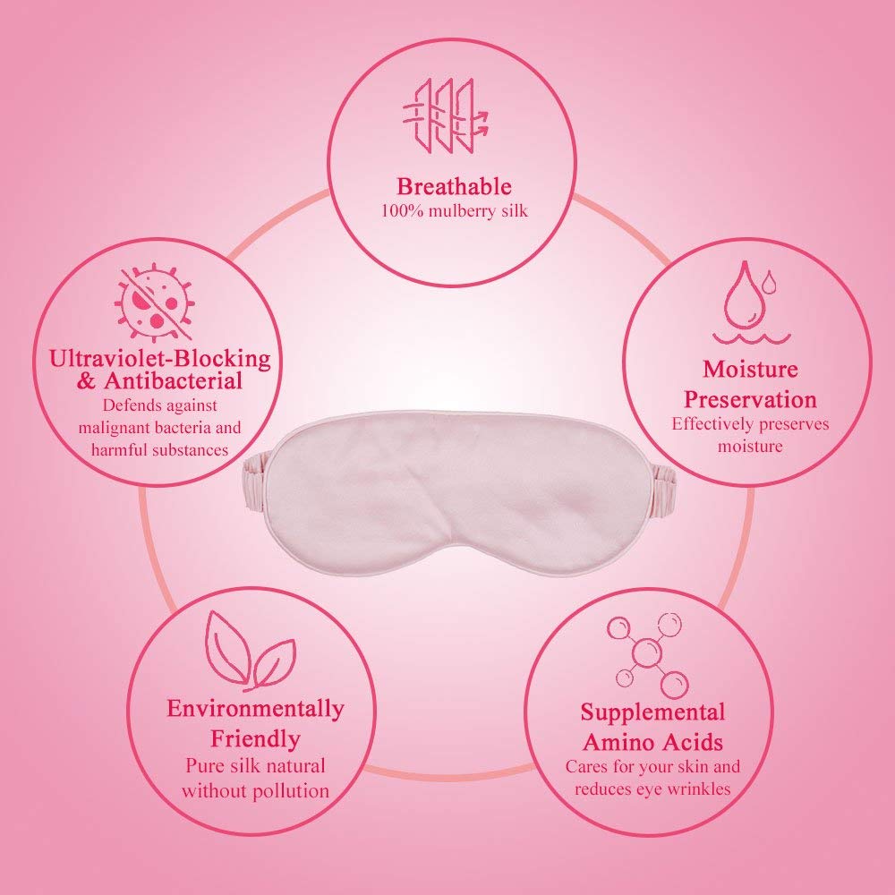 OLESILK Silk Sleep Mask, 100% Mulberry Silk Eye Mask for Sleeping, Double Layer Silk Filling and Elastic Strap, Travel and Nap, Soft Eye Cover Eyeshade with Luxury Bag and Ear Plugs, Pink