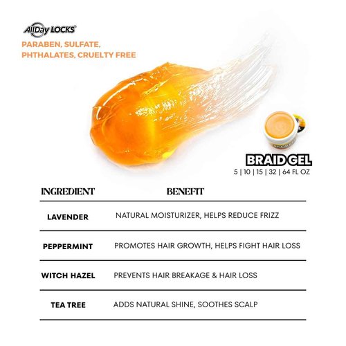 AllDay Locks Braid Gel (Jar) | Extreme Hold, High Shine | Frizz & Flake-Free Edge Control | Tea Tree, Lavender, Peppermint Oil | Slick & Style Braids, Locks, Twists, Cornrows | 32 oz