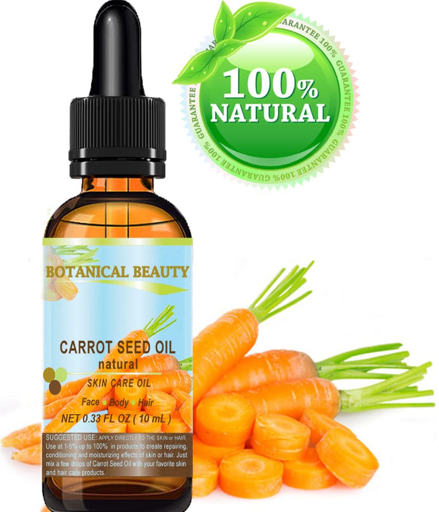 CARROT SEED OIL 100 % Natural Cold Pressed Carrier Oil. 0.33 Fl.oz.- 10 ml. Skin, Body, Hair and Lip Care. "One of the best oils to rejuvenate and regenerate skin tissues.” by Botanical Beauty