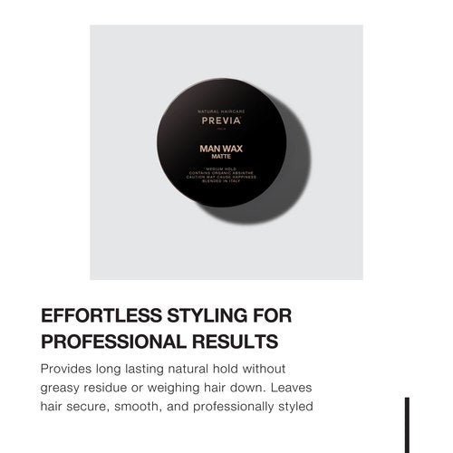 PREVIA Man Pomade Shine Styling Cream for Natural Hold Molding Hair Paste with Organic Absinthe Extract Vegan Natural Ingredients for Textured Casual Hairstyles and Sleek Finish 3.38 oz