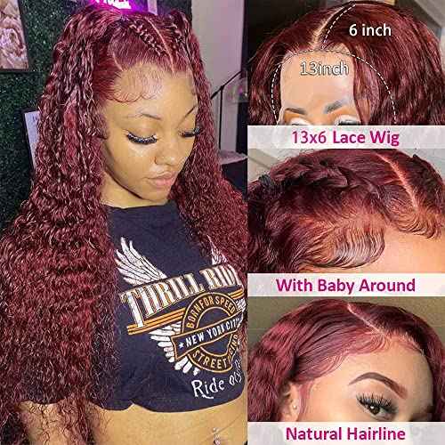 Larhali 99J HD Lace Front Wigs Human Hair Pre Plucked 180% Density Burgundy 13x6 Deep Wave Frontal Wigs Natural Hairline Human Hair Wigs for Black Women(18 Inch)